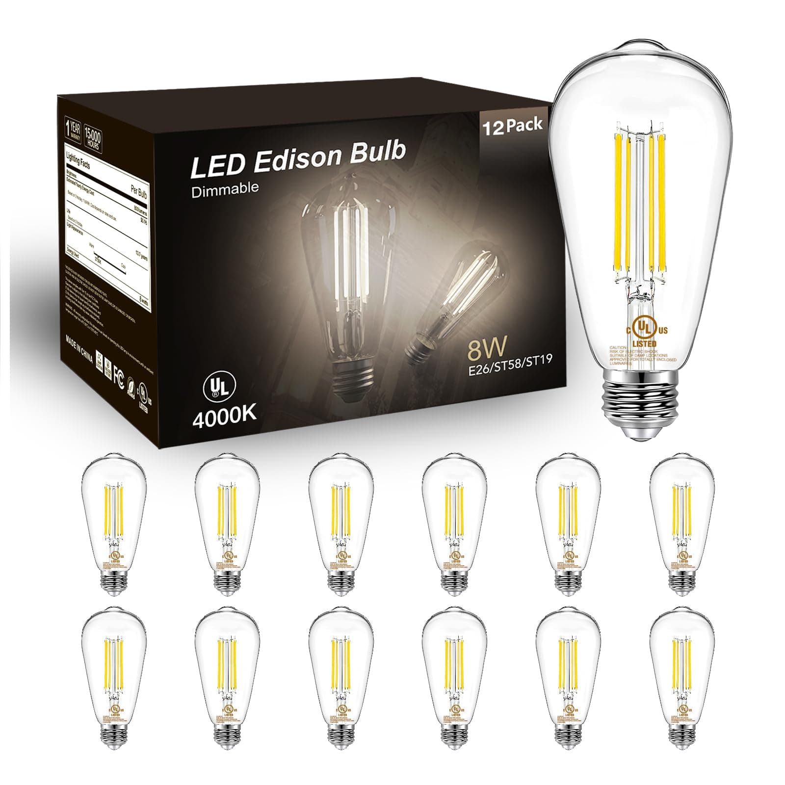 DAYBETTER 12 Pack Vintage LED Edison Bulbs