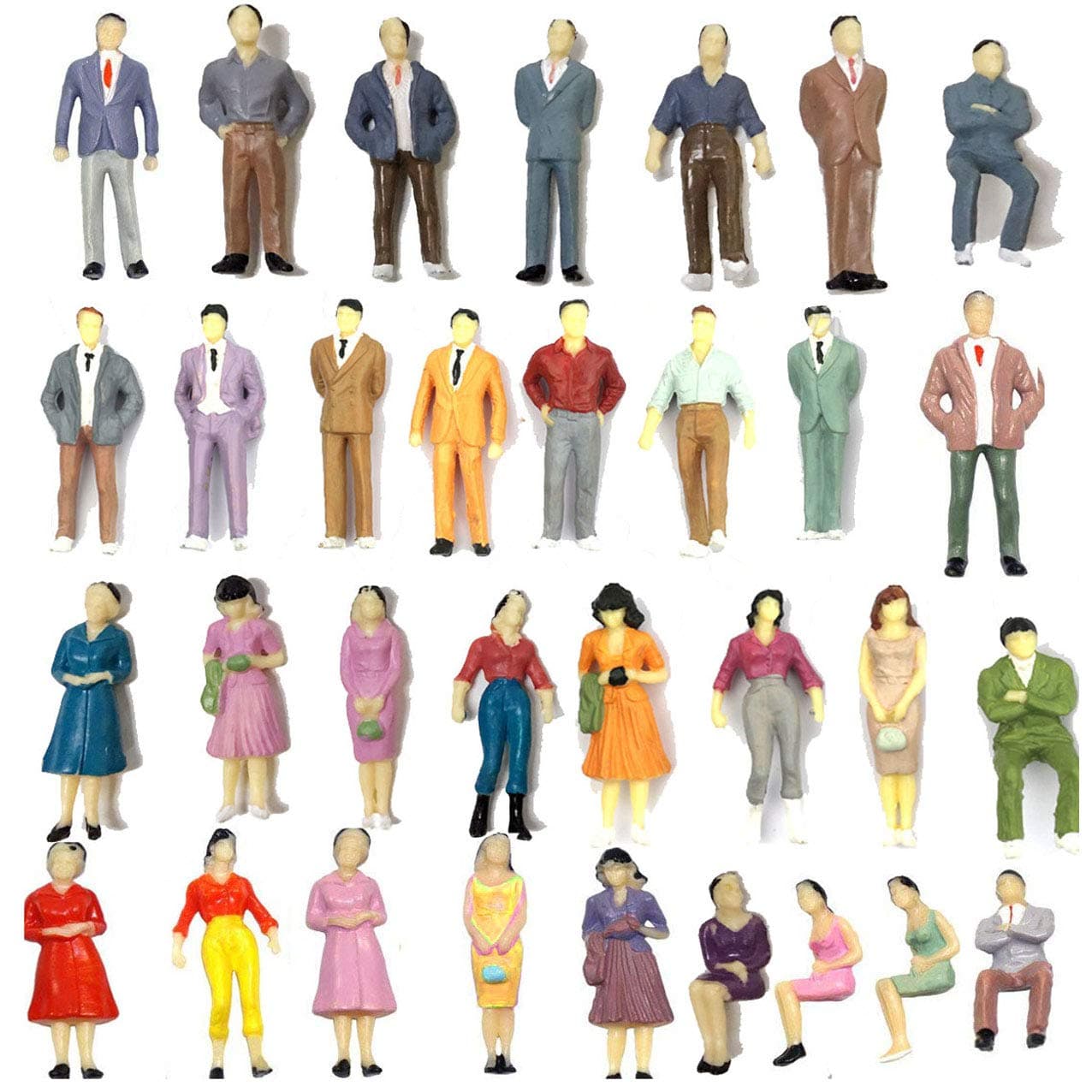 100PCs Tiny People Figures, 1:50 Scale Model Train People Hand Painted Model Trains Architectural O Scale Sitting and Standing Miniatures Figures for Miniature Scenes (100PCS)