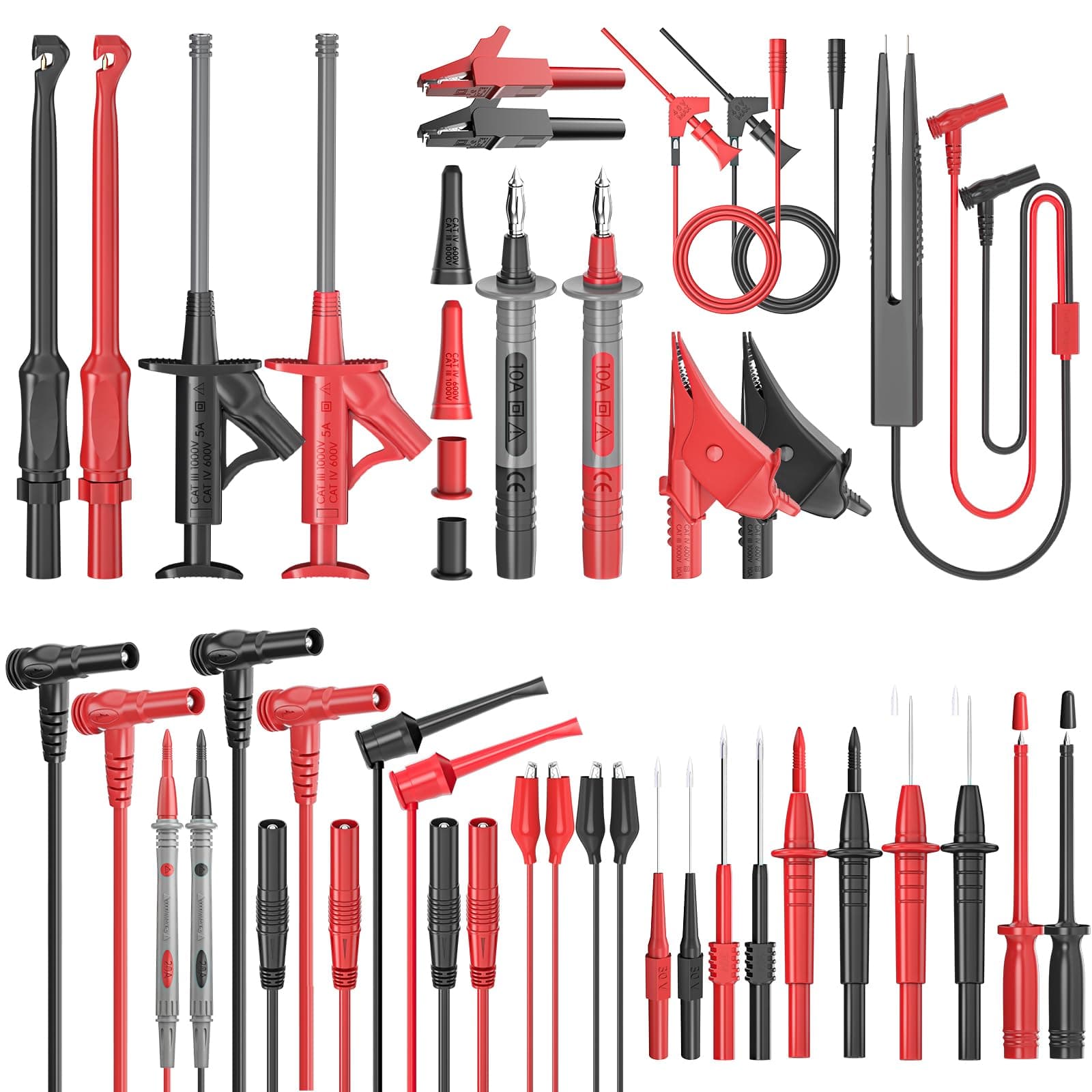 Silicone Multimeter Test Leads Kit 33PCS with Replaceable Wire Piercing Probes Set, Alligator Clips, Test Hook Clips, Testing Tweezer for Digital Electrical Multimeter Testing