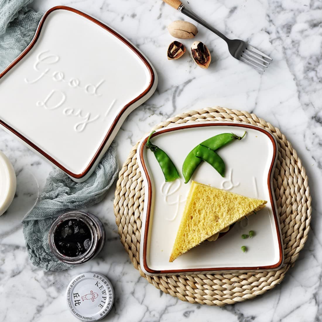Set of 2 White Ceramic Bread-Shaped Serving Plates - Perfect for Tea Time Snacks, Sandwiche