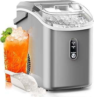 Nugget Ice Maker Countertop, 35.5Lbs/24Hrs Chewable Sonic Ice Machine with Self-Cleaning, Handle, Water Tank, Quiet Operation & Portable Pellet Ice Maker for Home, Office, Kitchen, Bar, Grey