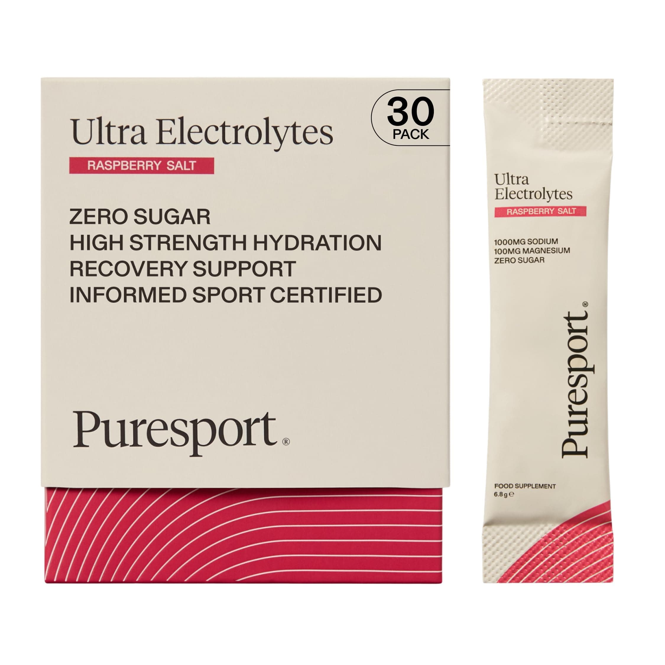 Ultra Electrolytes Hydration Raspberry Salt Sachets (30 Pack), High Performance Sugar Free Electrolytes Powder, 1000mg Sodium, Optimise Hydration & Support Muscles, Travel-Friendly Format