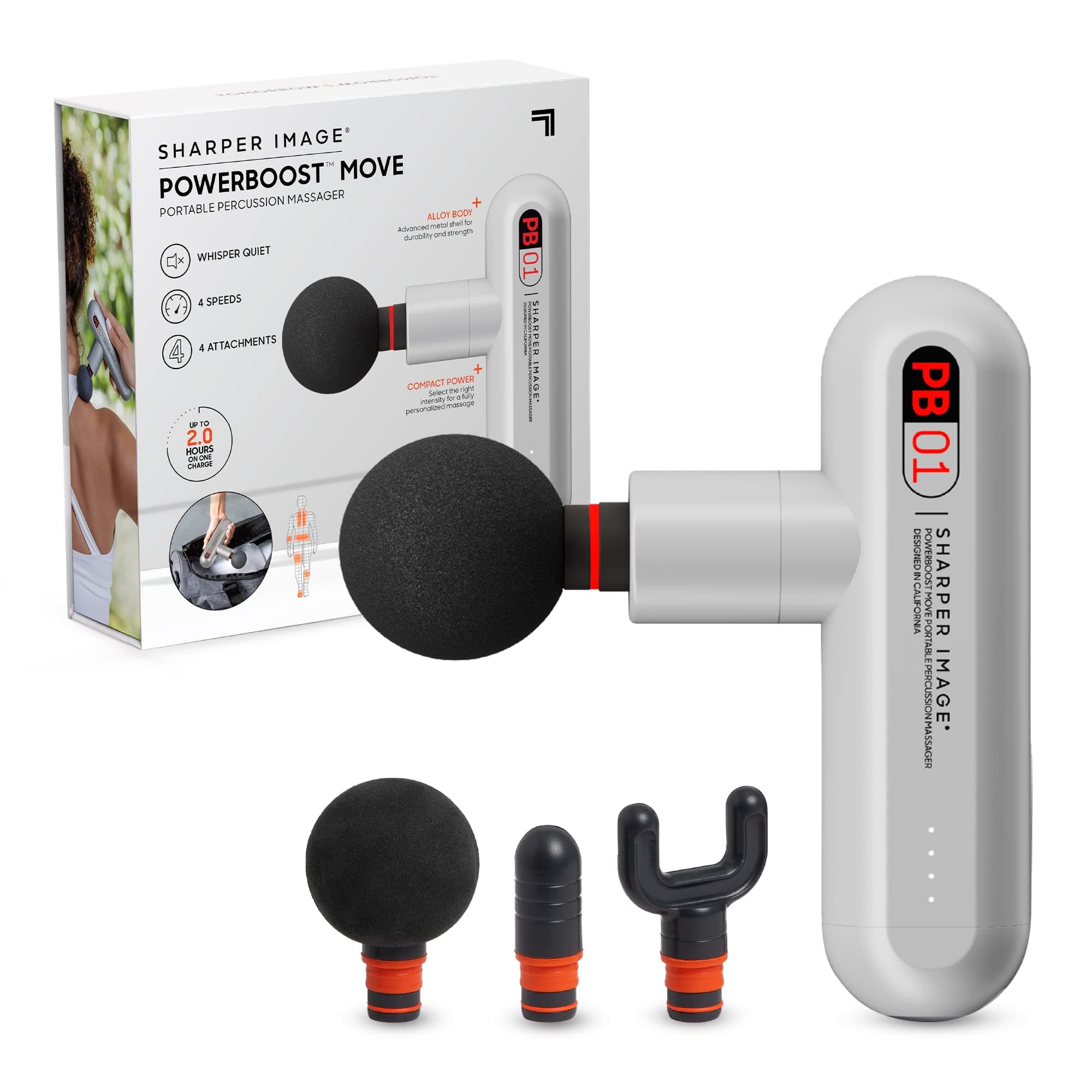 Powerboost Move - Mini Percussion Massage Gun| 4 Attachments, 4 Speeds, FSA Eligible| Full Body Back & Shoulder Massager| Deep Tissue Muscle Recovery| Portable Pain Relief Massage Tool