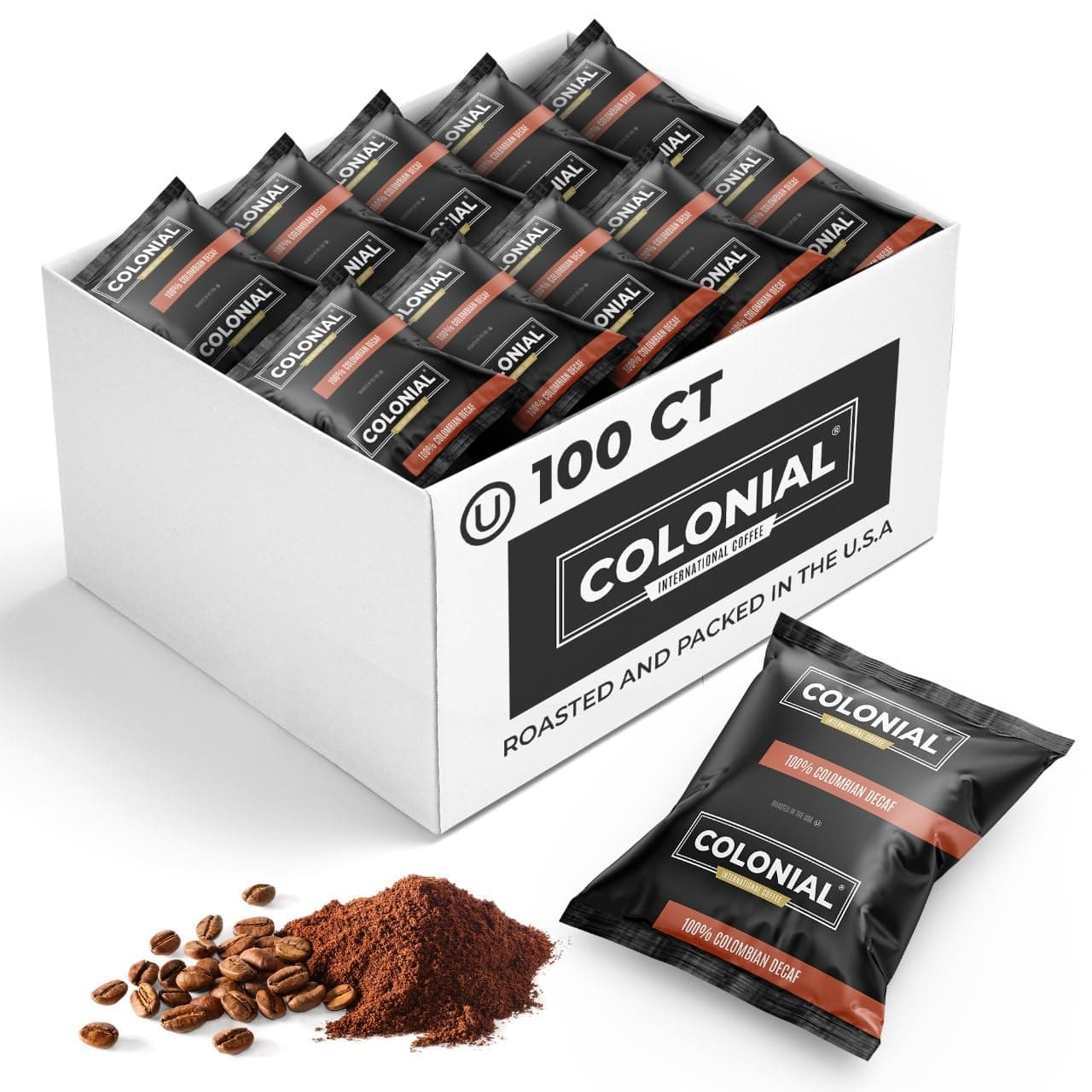 - Colonial Coffee 100 Count Single Pot Coffee Packets – 100% Arabica Decaf Colombian Medium Roast | Pre-Measured Frac Packs for 12 Cup Maker | Bulk Ground Gourmet Coffee for Home & Office