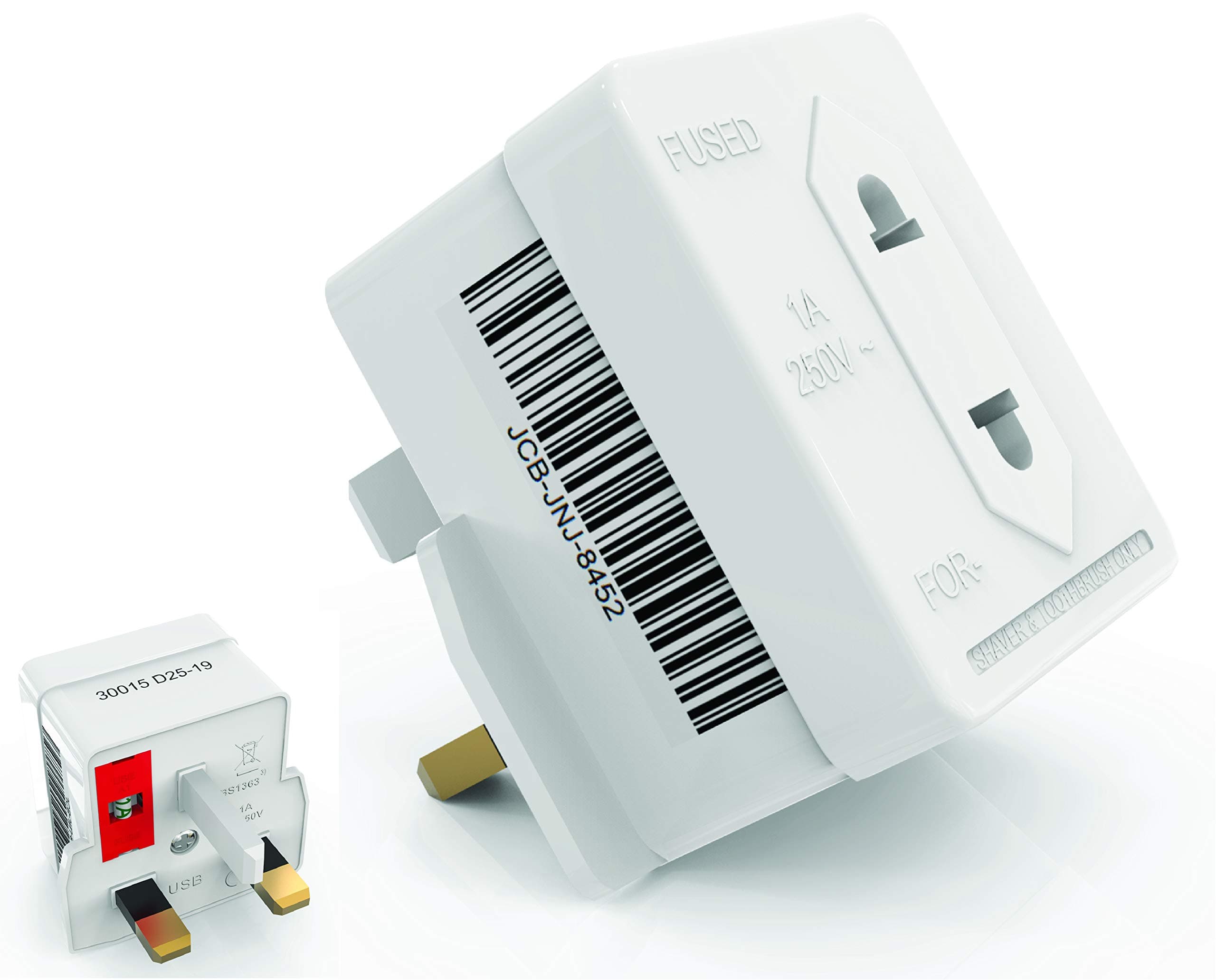 Jecub 2 Pack 2 Pin to 3 Pin Adapter Plug UK - Electric Toothbrush & Shaver Charger Adapter, White, Type G