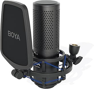 BOYA Large Diaphragm Studio Condenser Microphone 24V 48V Phantom Power Sturdy Housing for Vocal Recording Podcasting Broadcasting