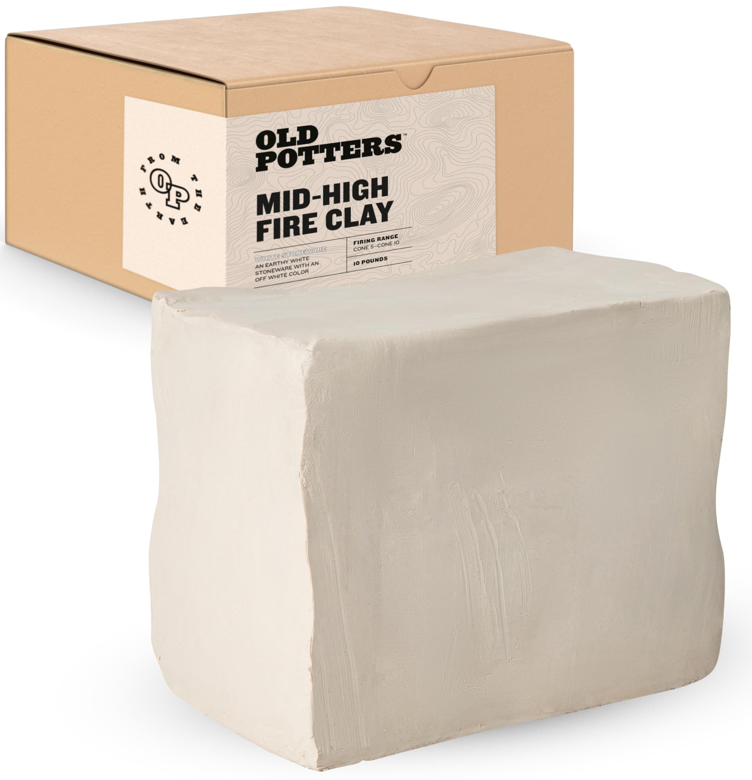 Mid High Fire White Stoneware Clay for Pottery | Cone 6-10 | Ideal for Wheel Throwing, Hand Building, Sculpting | Great for All Skill Levels | Greenware Clay, 10 lbs.