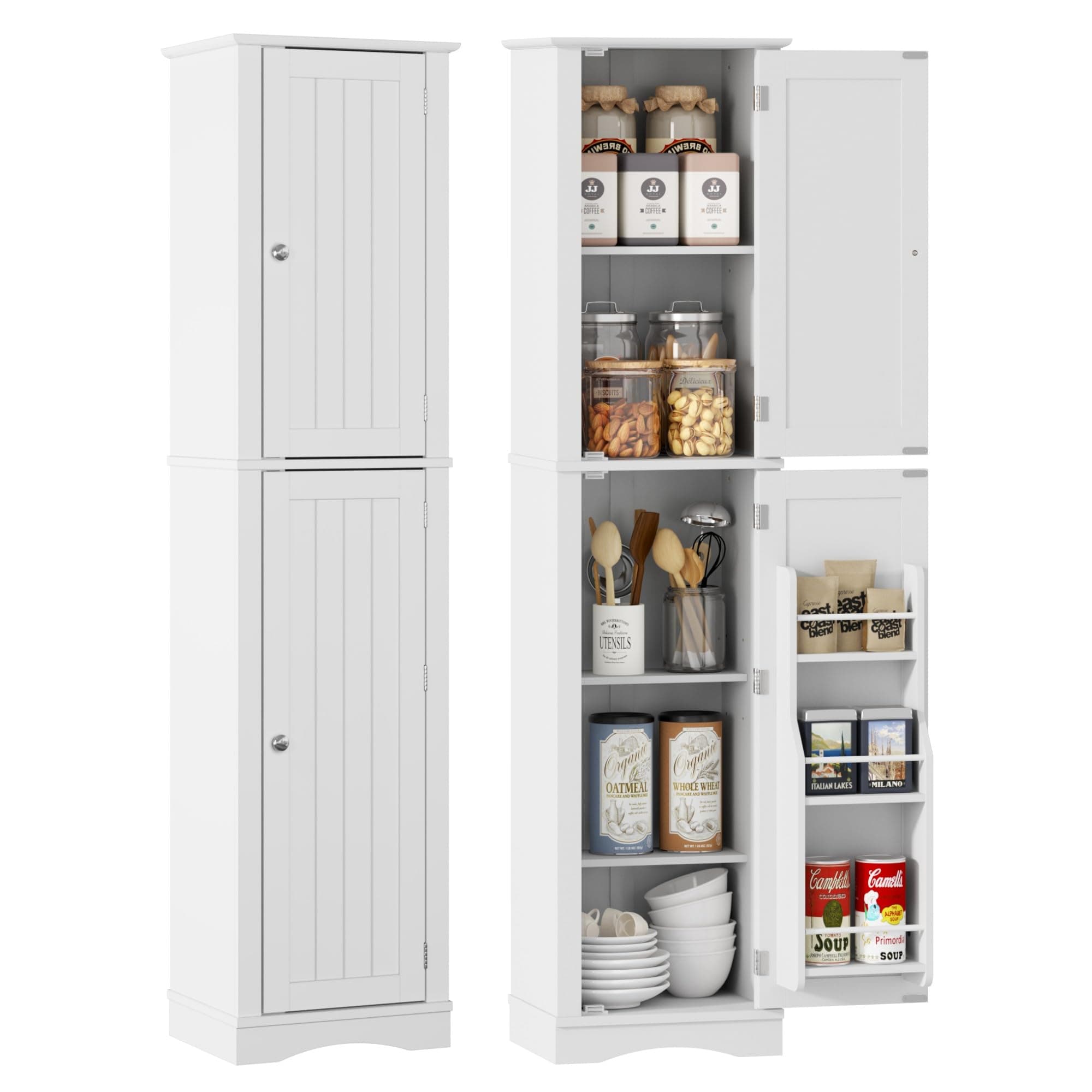 Function Home Tall Bathroom Storage Cabinet, 64" Slim Kitchen Pantry with Door Storage, Narrow Wood Freestanding Cabinets with Adjustable Shelves for Kitchen Living Room Dining Room, White