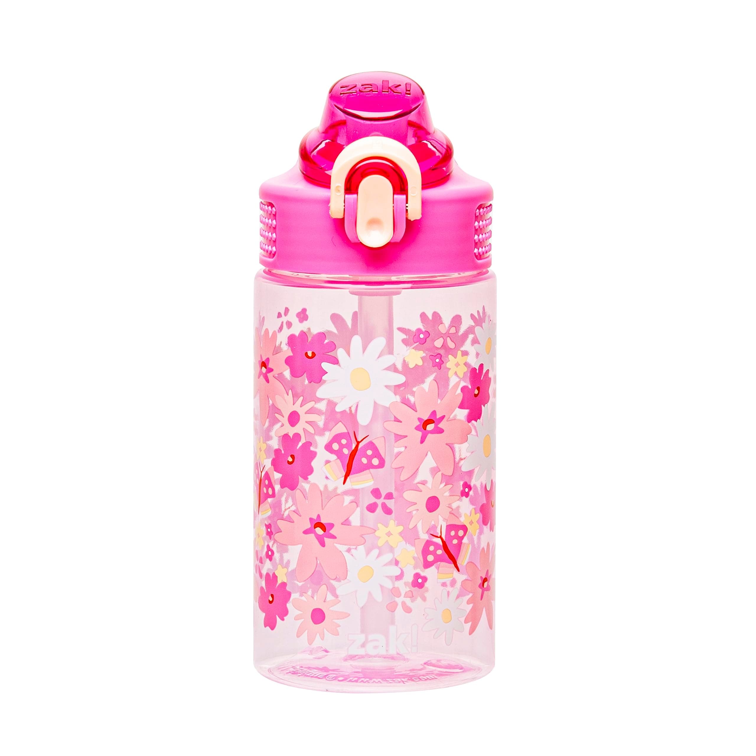 Sage Water Bottle For School or Travel, 16oz Durable Plastic Water Bottle With Straw, Handle, and Leak-Proof, Pop-Up Spout Cover (Flower Power)