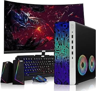 TechMagnet HP G4 Desktop Computer PC,AMD Pro A10-9700 R7,8GB RAM,512GB SSD,24-inch Curved Monitor,RGB Speaker,RGB Keyboard with AI-Enabled Copilot Key,Mouse,2X ARGB Fan WiFi,Windows 11 Pro (Renewed)