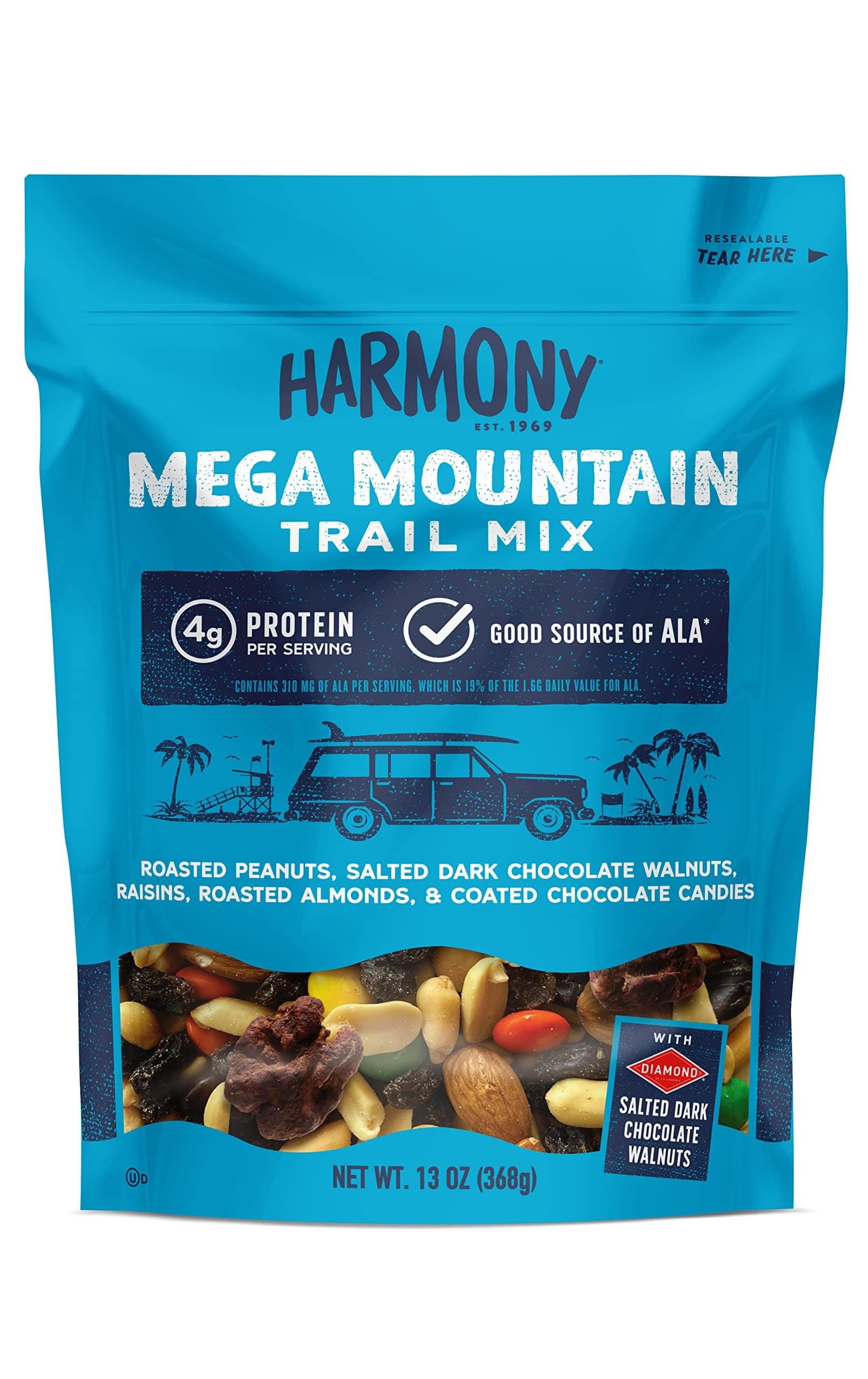 Harmony Mega Mountain Trail Mix with Mixed Nuts, Dried Fruit and Chocolate, 13 oz