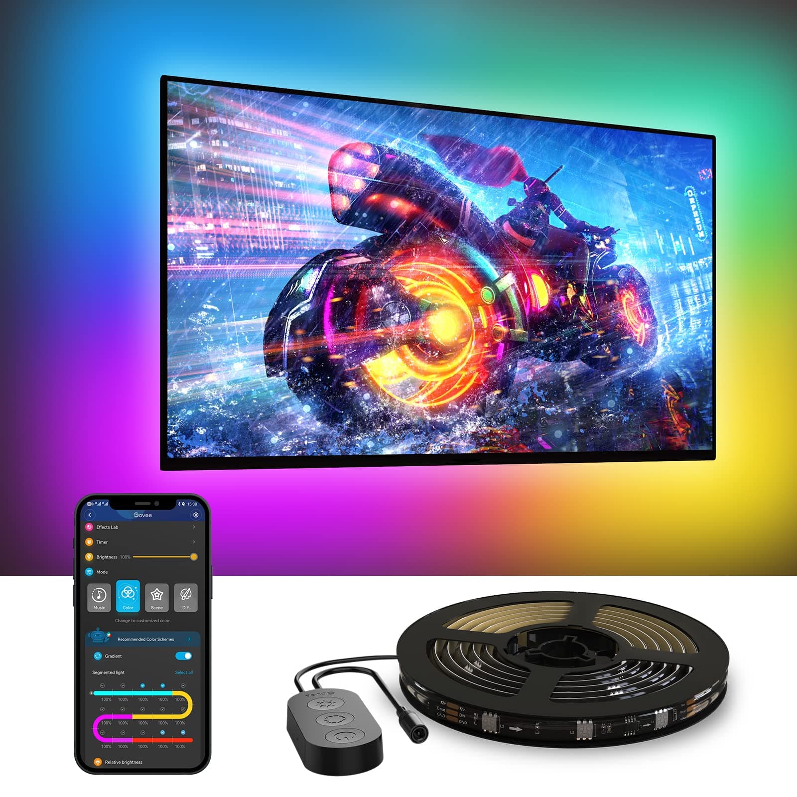 TV LED Backlight, RGBIC Smart LED Strip Lights for 55-65 Inch TVs, Bluetooth and Wi-Fi APP Control, Works with Alexa & Google Assistant, Music Sync, 99+ Scene Modes, Adapter