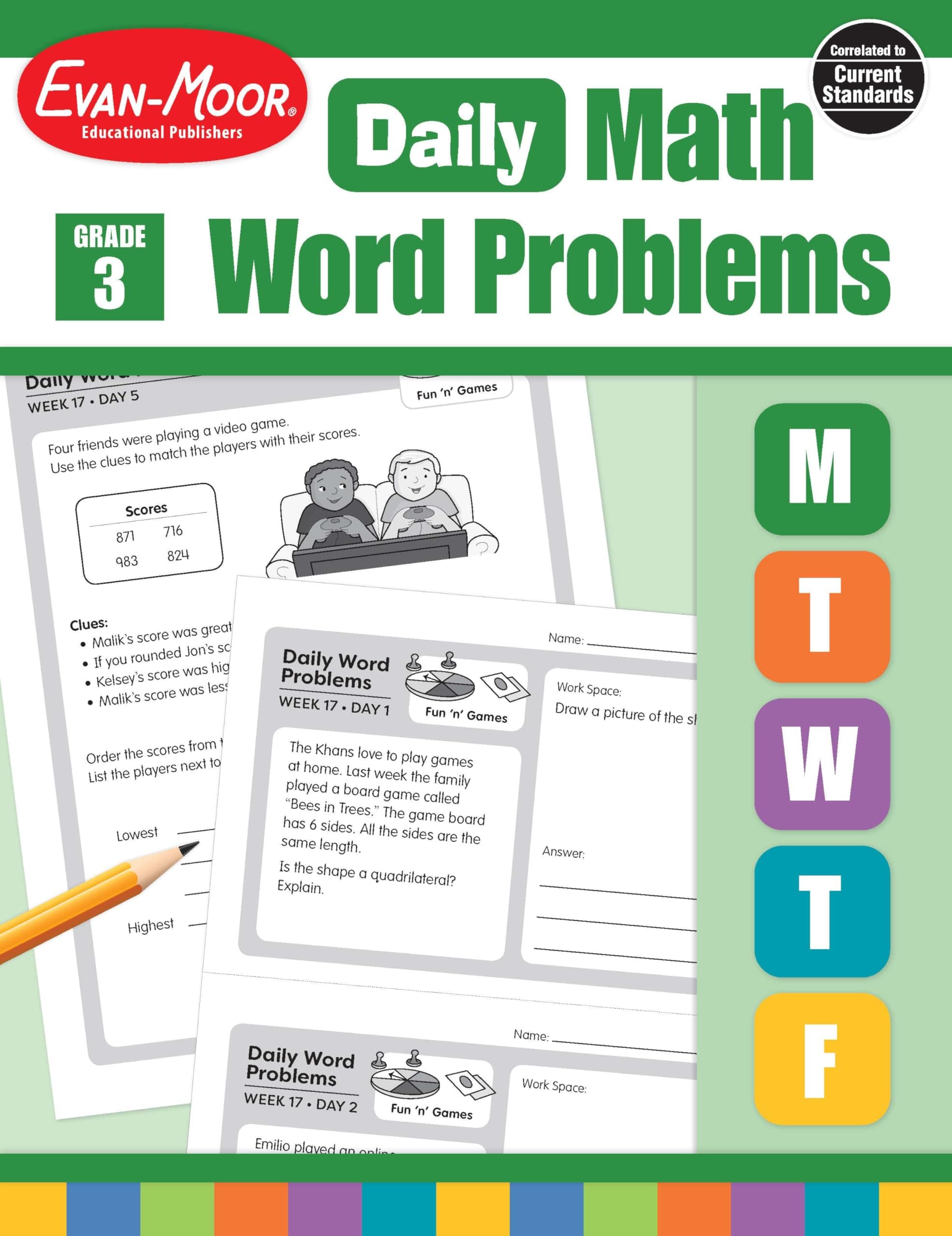 Evan-Moor Daily Word Problems, Grade 3, Homeschooling & Classroom Resource Workbook, Problem-Solving Real Life Math Skills, Reproducible Worksheet ... Fractions, Time (Daily Word Problems Math)