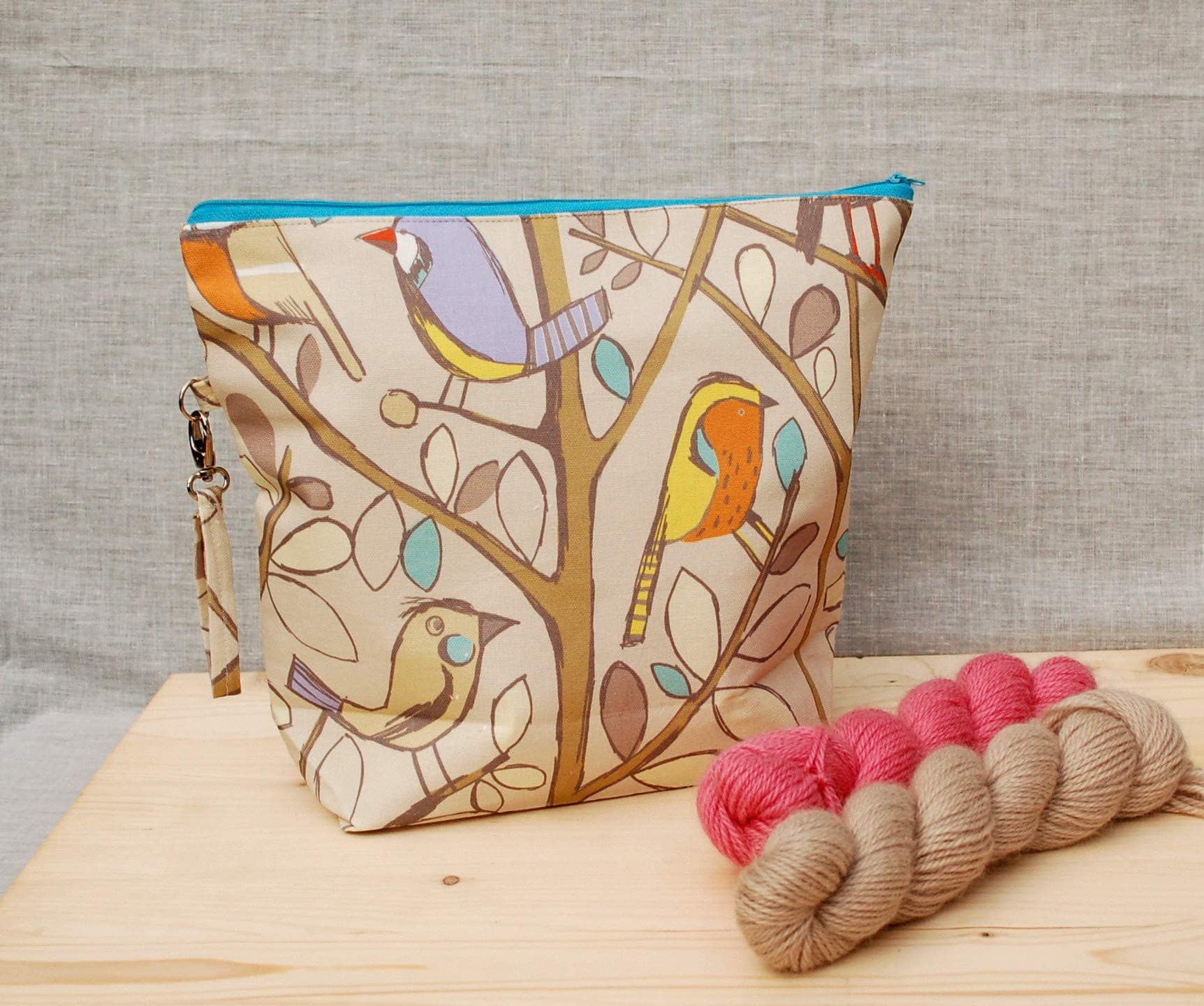 Bird project bag for knitting or crochet