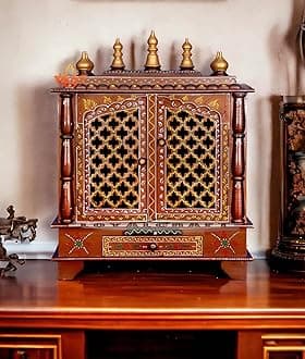 Wood Mandir/God Stand For Home/Stand Mandap/Mandapam/Pooja Mandir With Doors (Large 24X12X30 Wxdxh INCH, Brown)