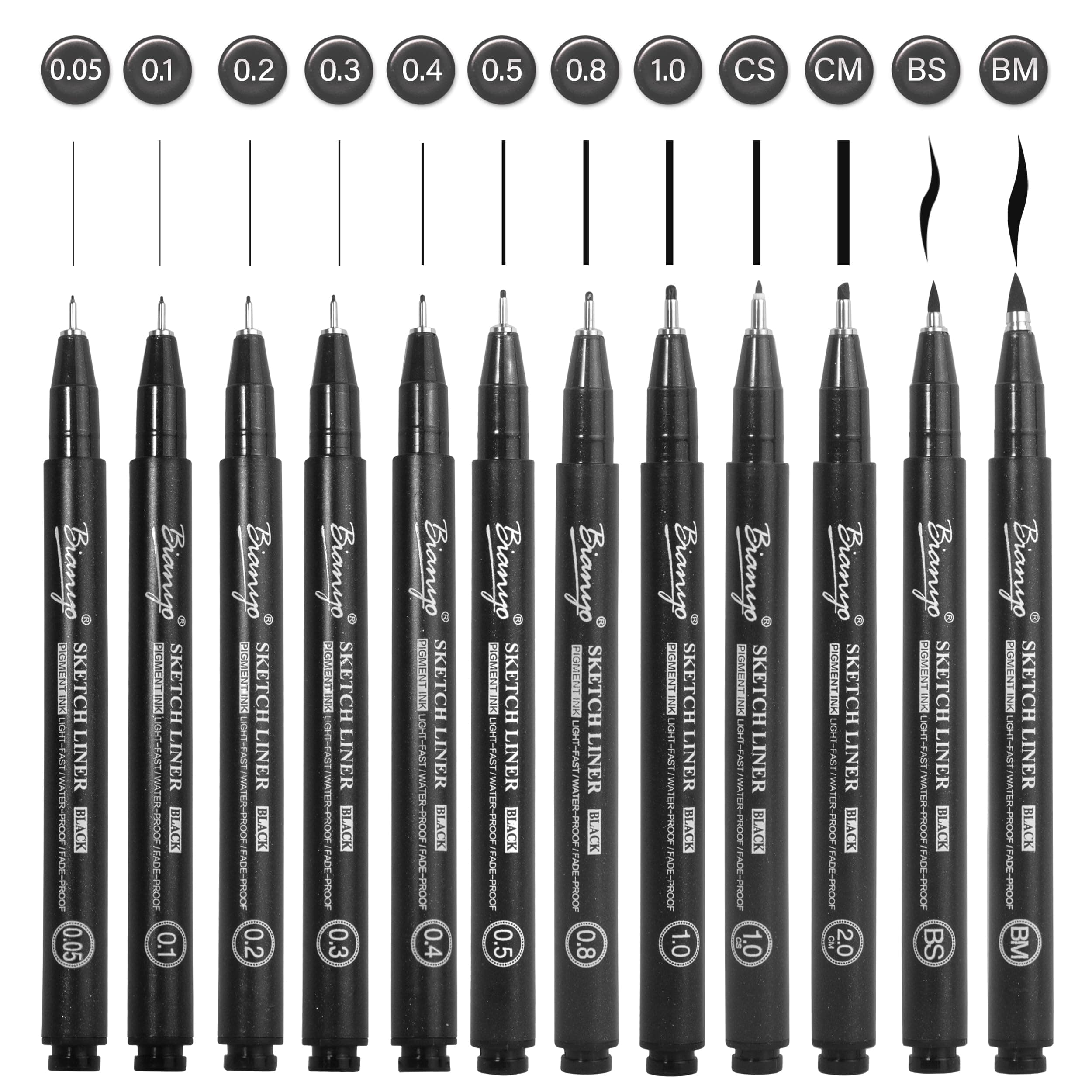 Black Art Pen Set - 12 Assorted Sizes Fine Line Drawing, Upgraded Pigment Ink, Water-Resistant Archival Pens for Artists, Crafters, and Journaling