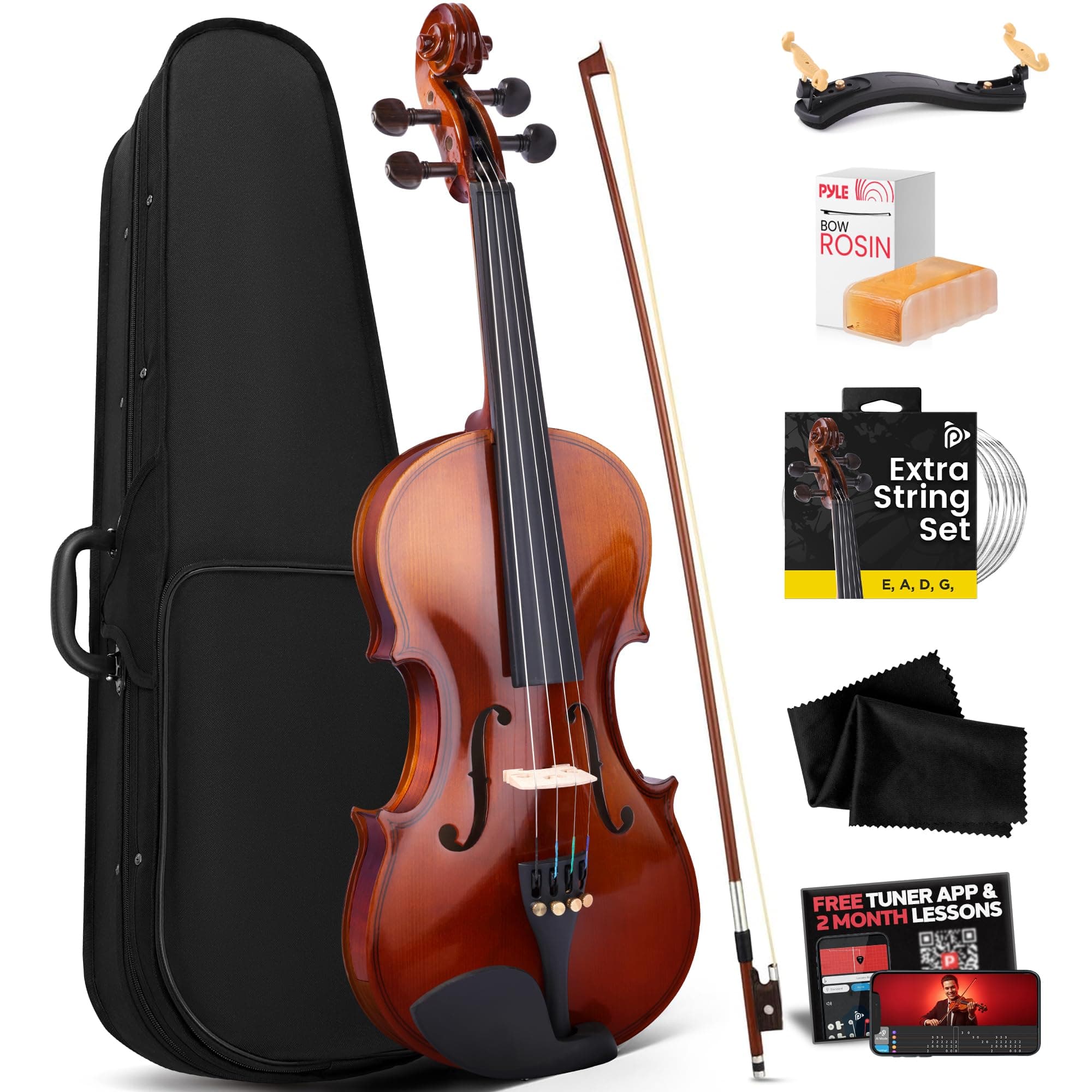 3/4 Size Beginner Violin Starter Kit, Violin Starter Package with Travel Case & Bow, Extra Strings, Digital Tuner, Shoulder Rest & Cleaning Cloth for Students, Kids, Adults