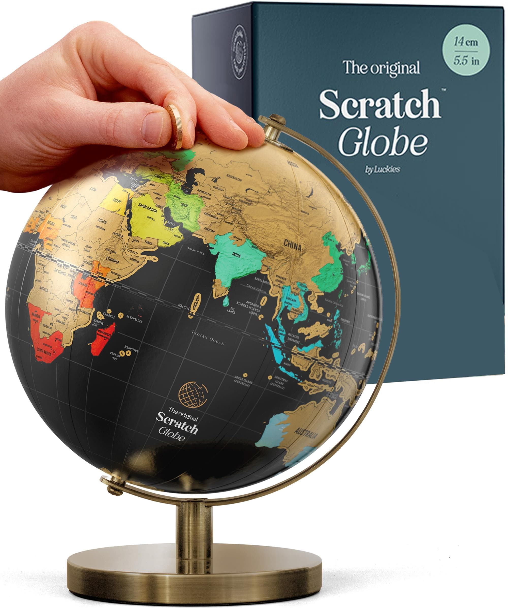 Luckies Scratch Globe - Scratch Off Globe - World Map - Travel Map - USA & Australian States - World Maps Travelers - Foil Layer Colourful Maps - Office Desk Gift For Men - Interactive Decor - 14 CM