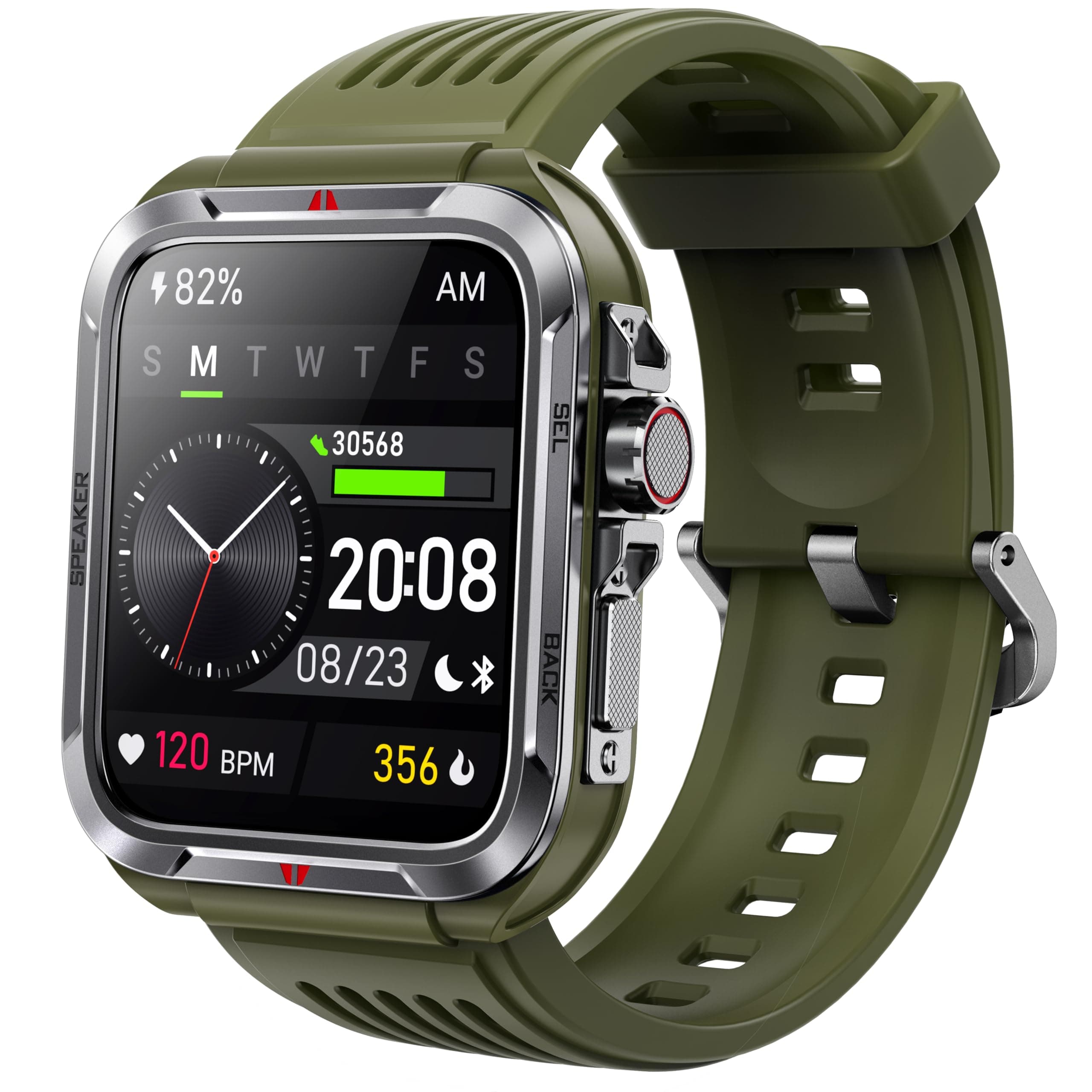 KEEPONFITSmart Watch for Men, Answer/Make Bluetooth Calls, Metal Frame 1.8" Alexa Built-in Fitness Tracker with IP68/100 Sports Modes/Heart Rate/SpO2/Stress/Sleep Monitor (Green)