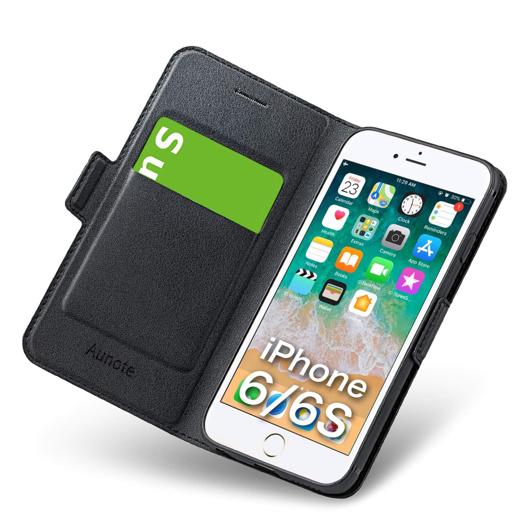 Aunote iPhone 6 Case Wallet, iPhone 6s Case with Card Holder, Ultra Slim Flip Folio PU Leather iPhone 6 Phone Case, Full Protective Cover iPhone6 Case for Apple 4.7 inch Phone Black
