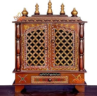 /Home mandir/god Stand for/Pooja Stand/mandap/mandapam/Pooja Temple with Doors (Medium 18x12x24 WxDxH INCH, Brown)