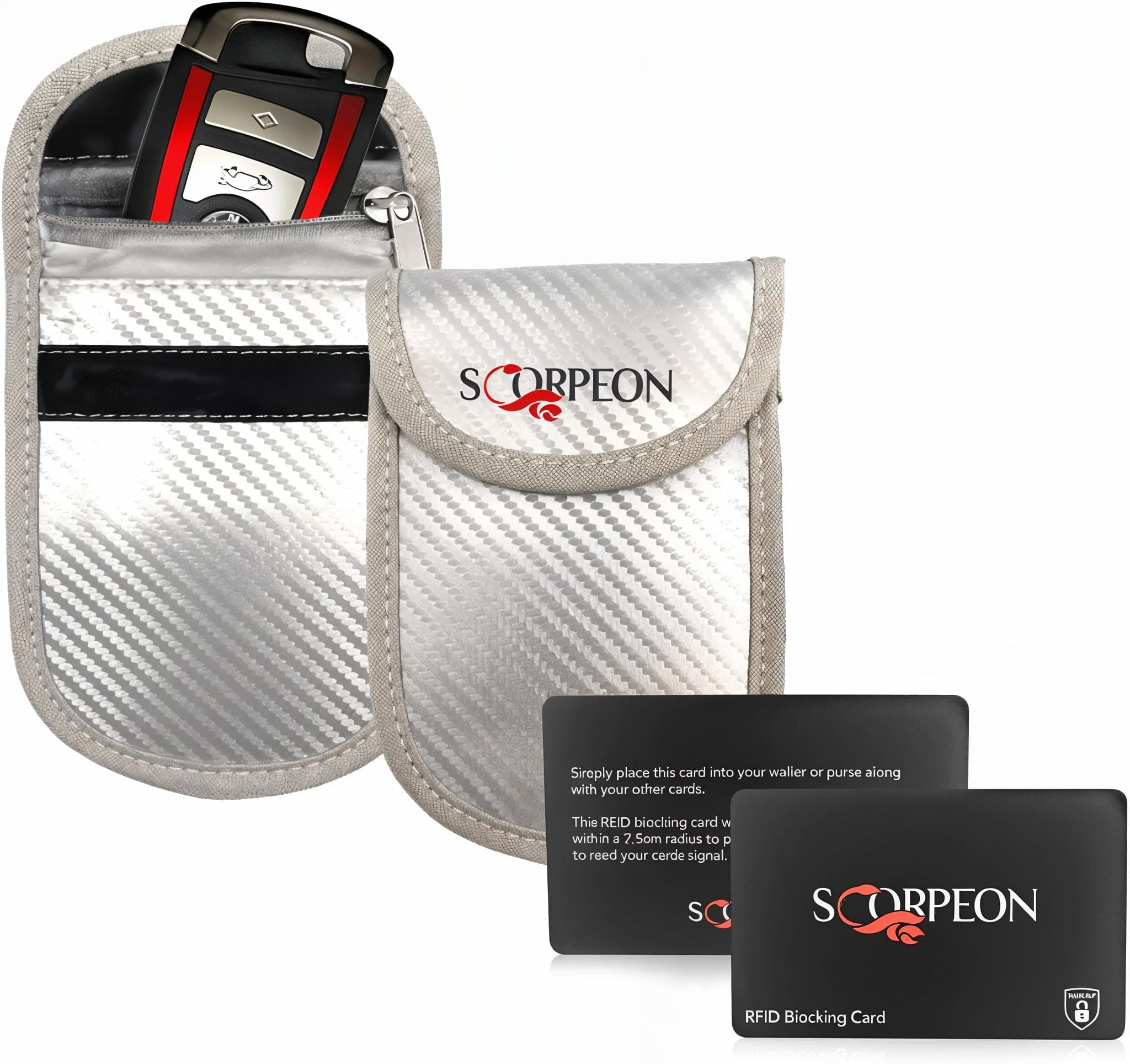 Faraday Pouch for Car Keys (2-Pack, Silver) – RFID Blocking & Keyless Entry Signal Shield – Anti-Theft Key Fob Protection with Dual-Layer Security