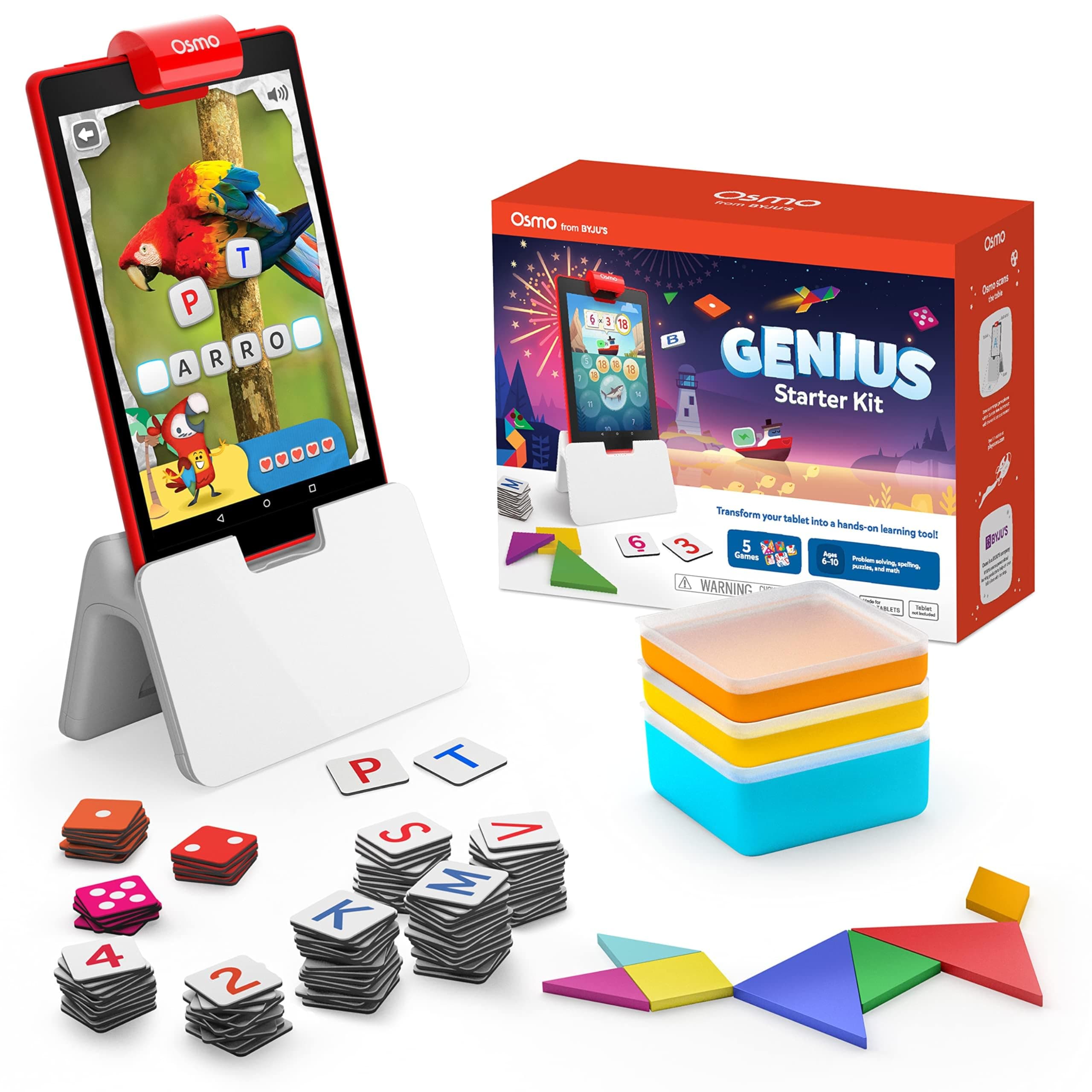 Osmo - Genius Starter Kit for Fire Tablet - 5 Educational Learning Games - Ages 6-10 - Spelling, Math, Creativity & More - STEM Toy - (Osmo Fire Tablet Base Included - Amazon Exclusive)