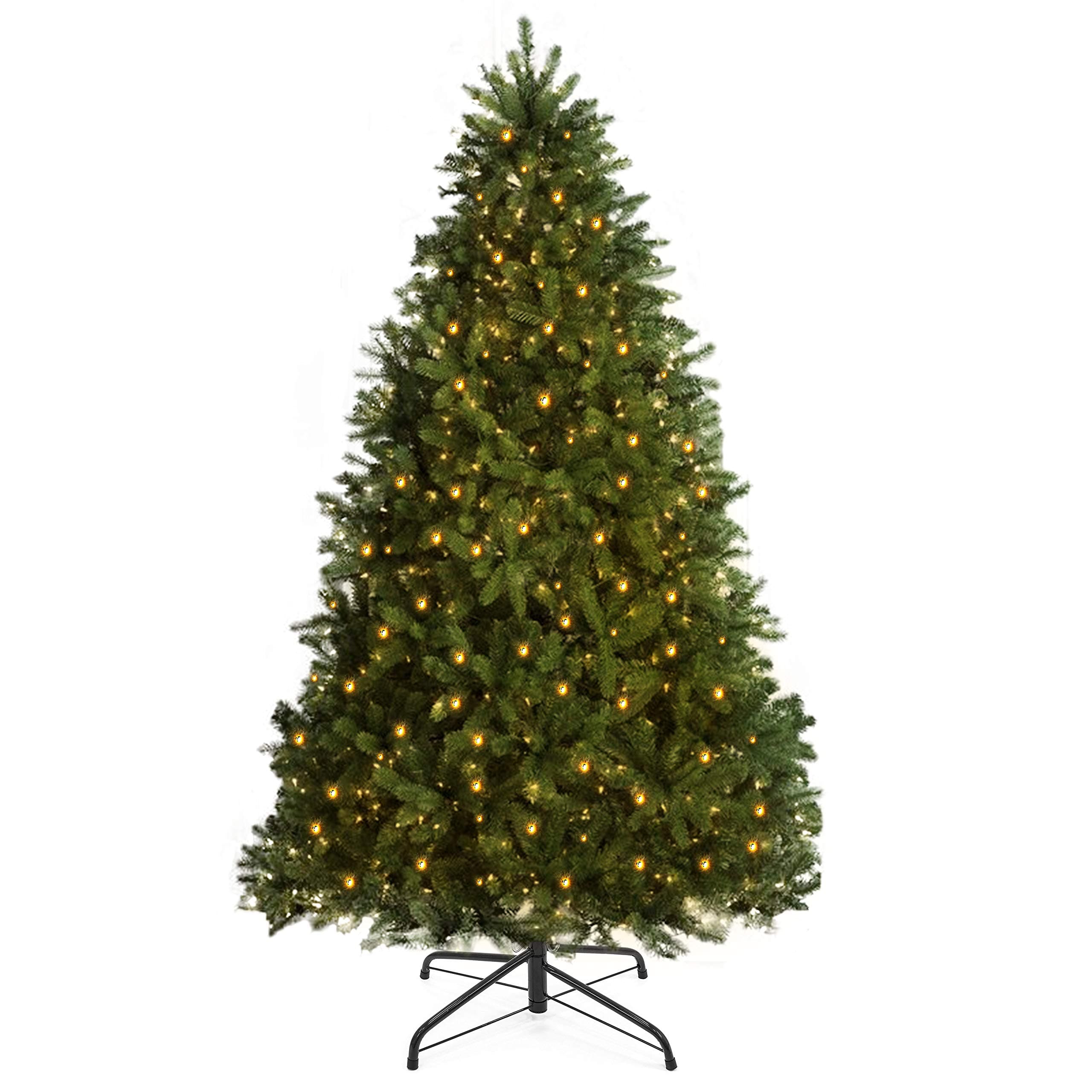 VEIKOU 7.5ft Artificial Christmas Tree Premium Spruce Hinged Tree with Lights and Solid Metal Stand, 1450 Branch Tips, 500 Lights, Green