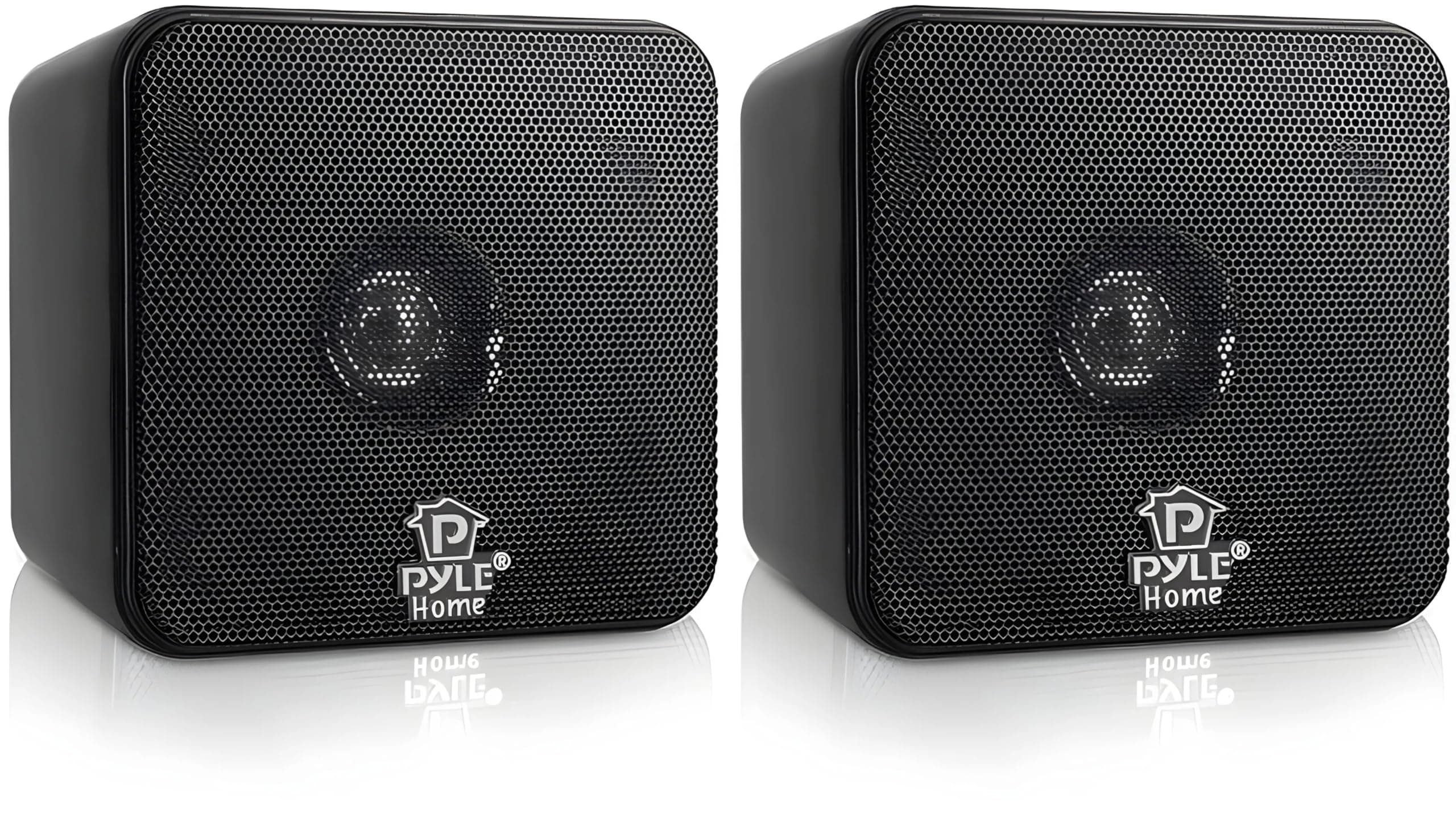 Pyle Mini Cube Bookshelf Speakers 10cm, 200W Compact Stereo Speakers for Home Audio, Desktop, and TV, Clear Full-Range Sound, Pair (Black)